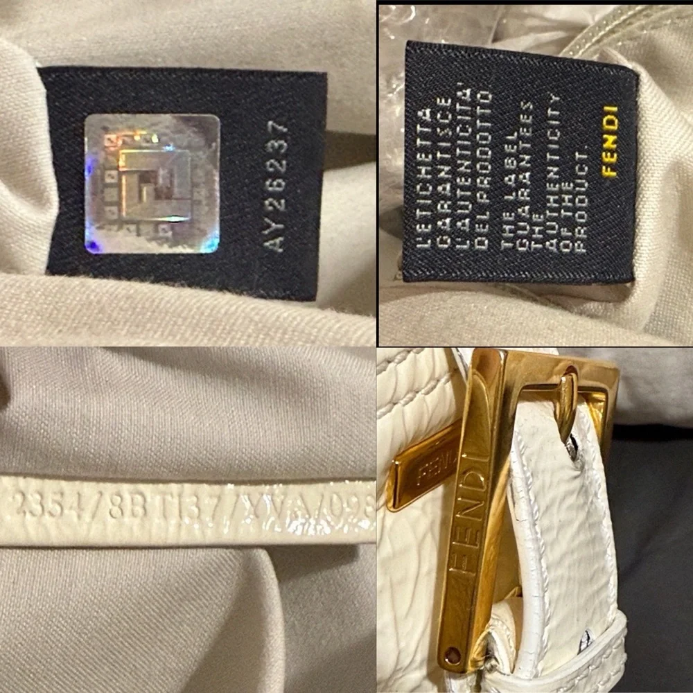 AUTH RARE Fendi XL Baguette white patent leather 2way Shoulder Bag oversized